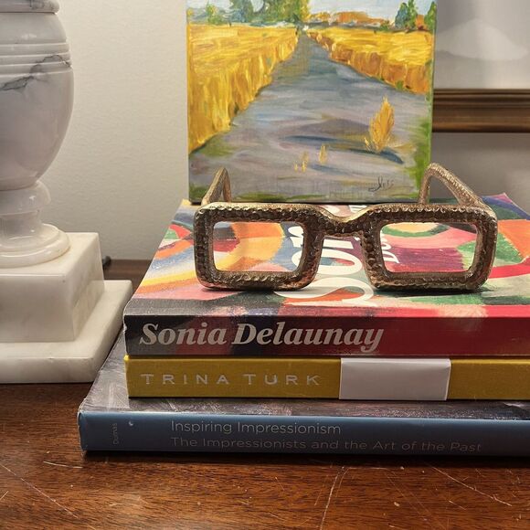 EYE GLASSES SCULPTURE Paperweight 7" Hammered Gold Spectacles Quirky Fun Decor - Picture 13 of 13